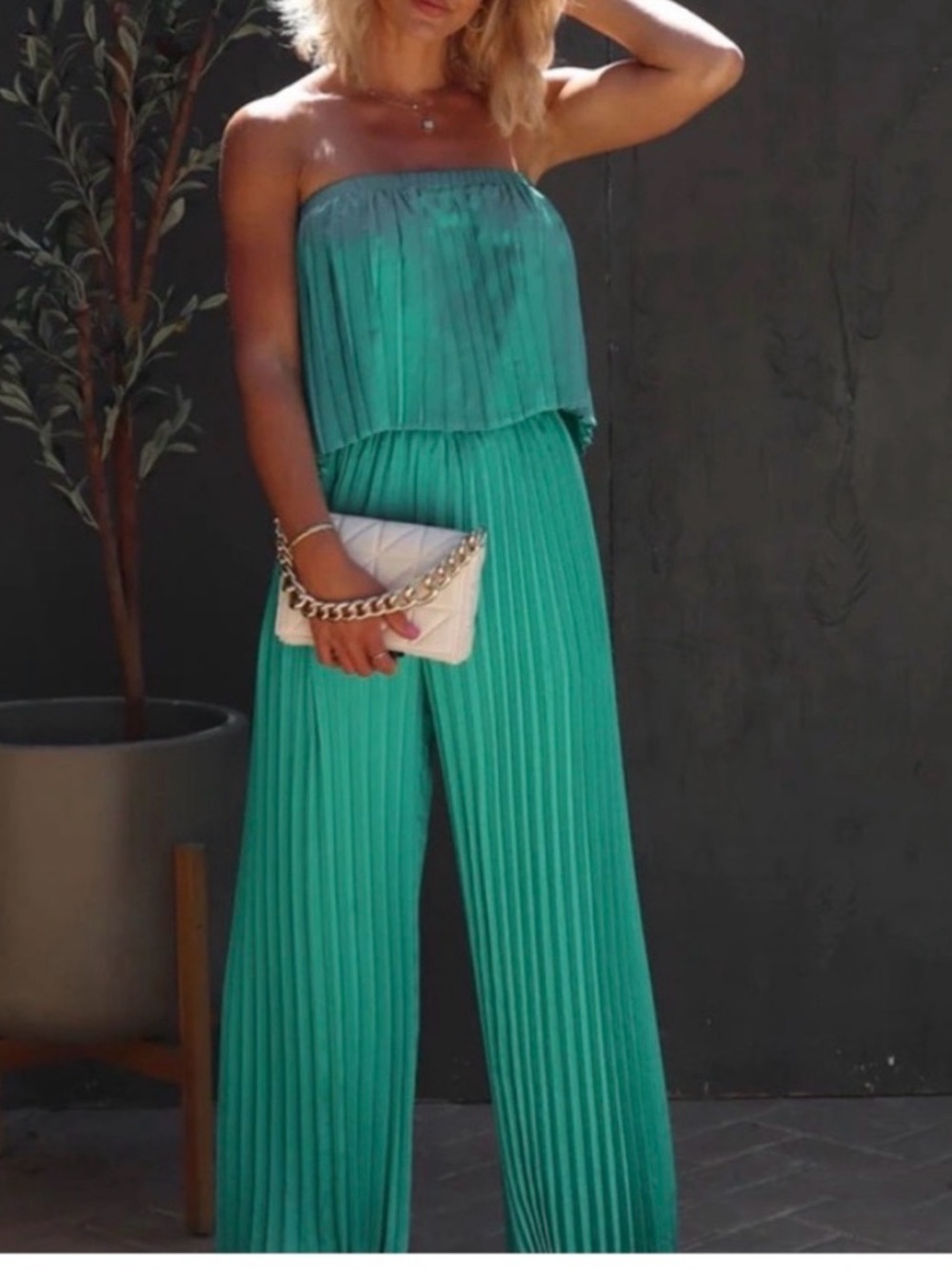 Flying Tomato Teal Pleated Off Shoulder Jumpsuit Size Medium